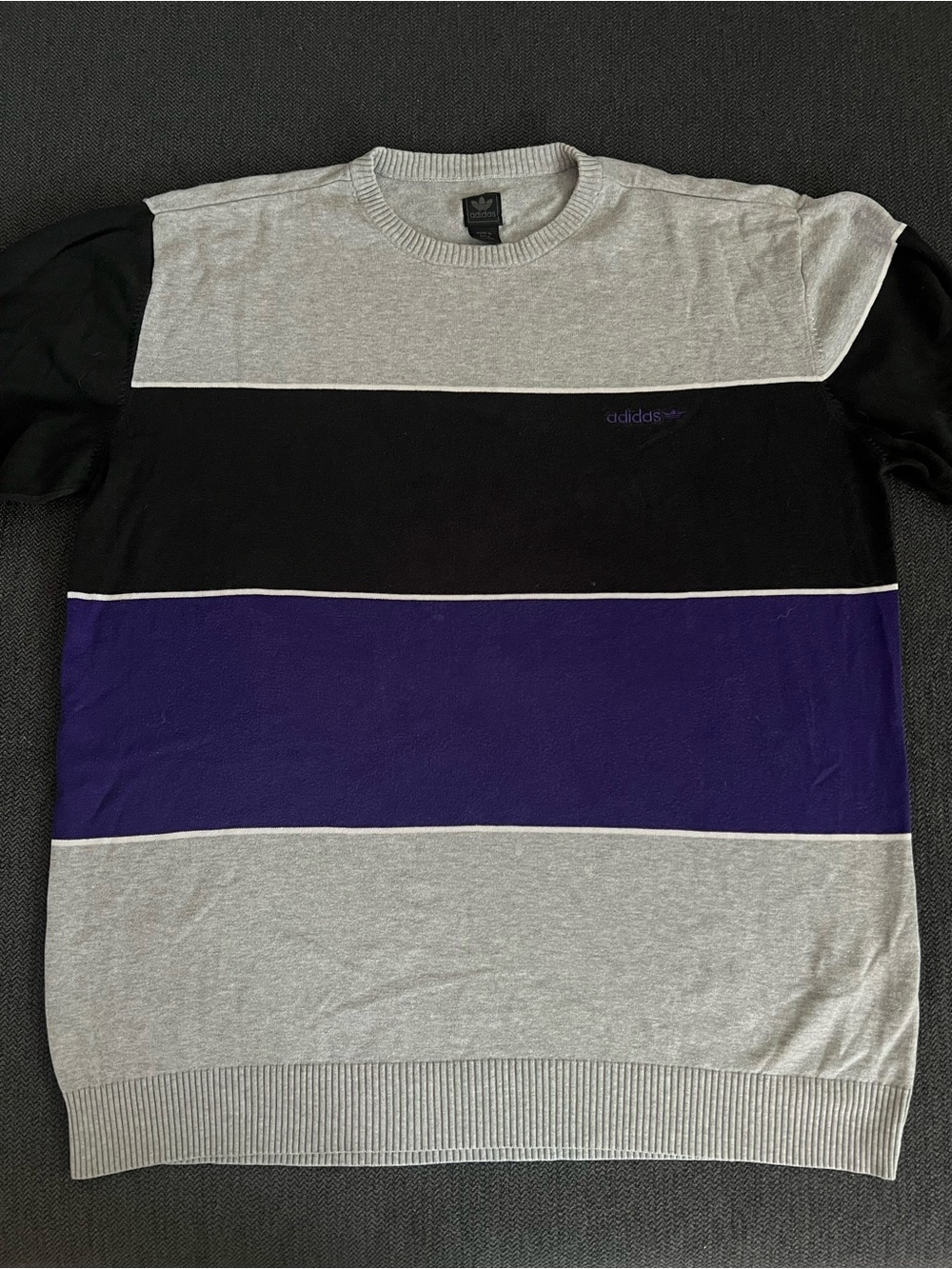 Adidas Men’s Crewneck Colorblock Sweater in Gray, Black & Purple